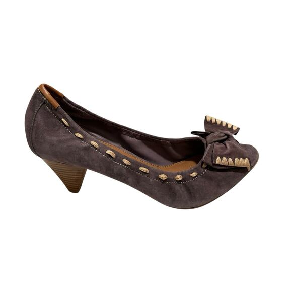 B Makowsky Heels Purple Suede Bow Peep Toe Pumps Women’s Shoes Size 8.5